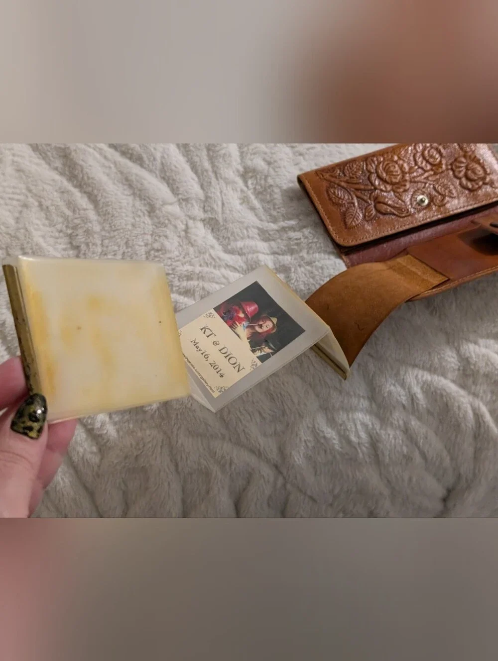 Embossed Floral Genuine Leather Wallet - Brown